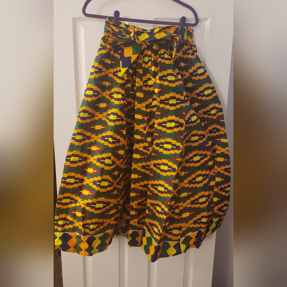 African ankle length print skirt with belt